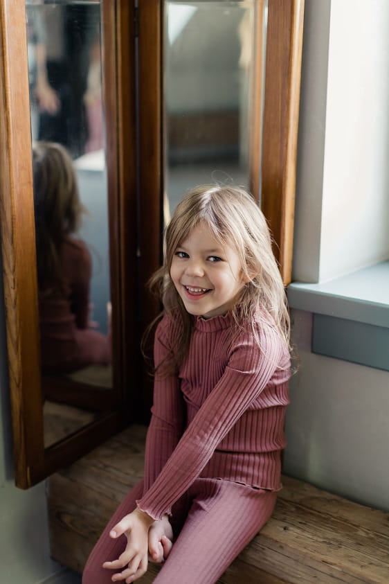 Orgánico Camiseta Manga larga de canalé ancho - Maroon