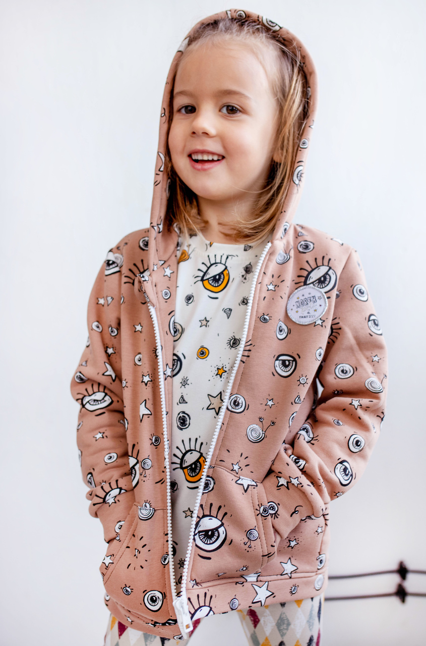 Sudadera con Cremallera Beige Eyes