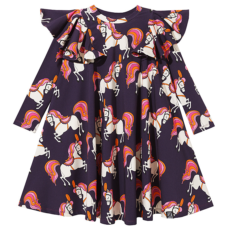 Pompom Vestido - Navy Blue Horses