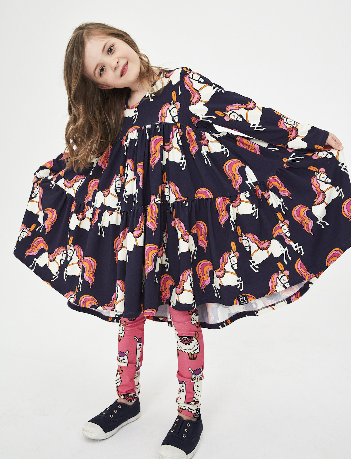 Pompom Vestido - Navy Blue Horses