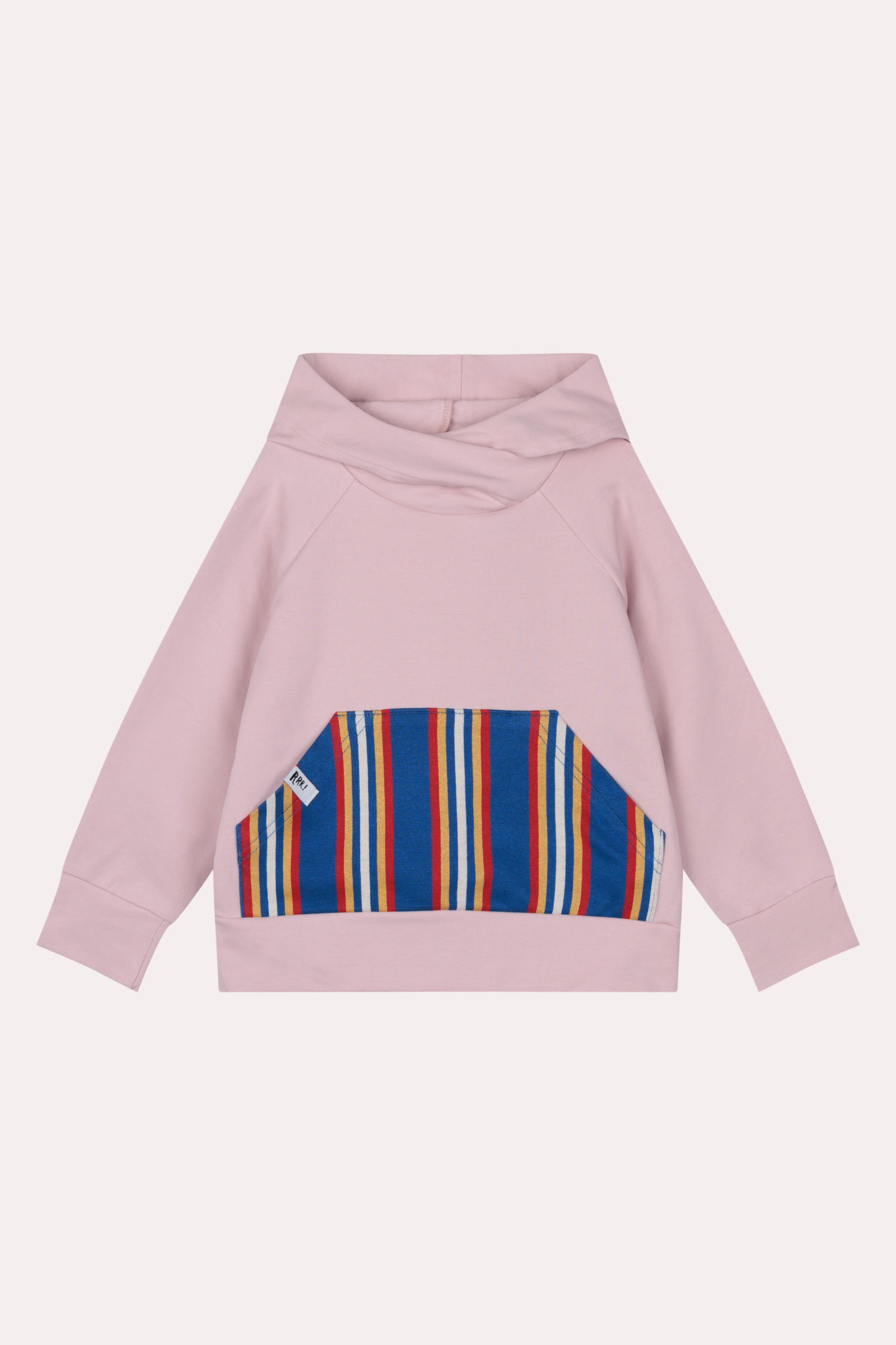 Sudadera con capucha rosa y canguro a rayas