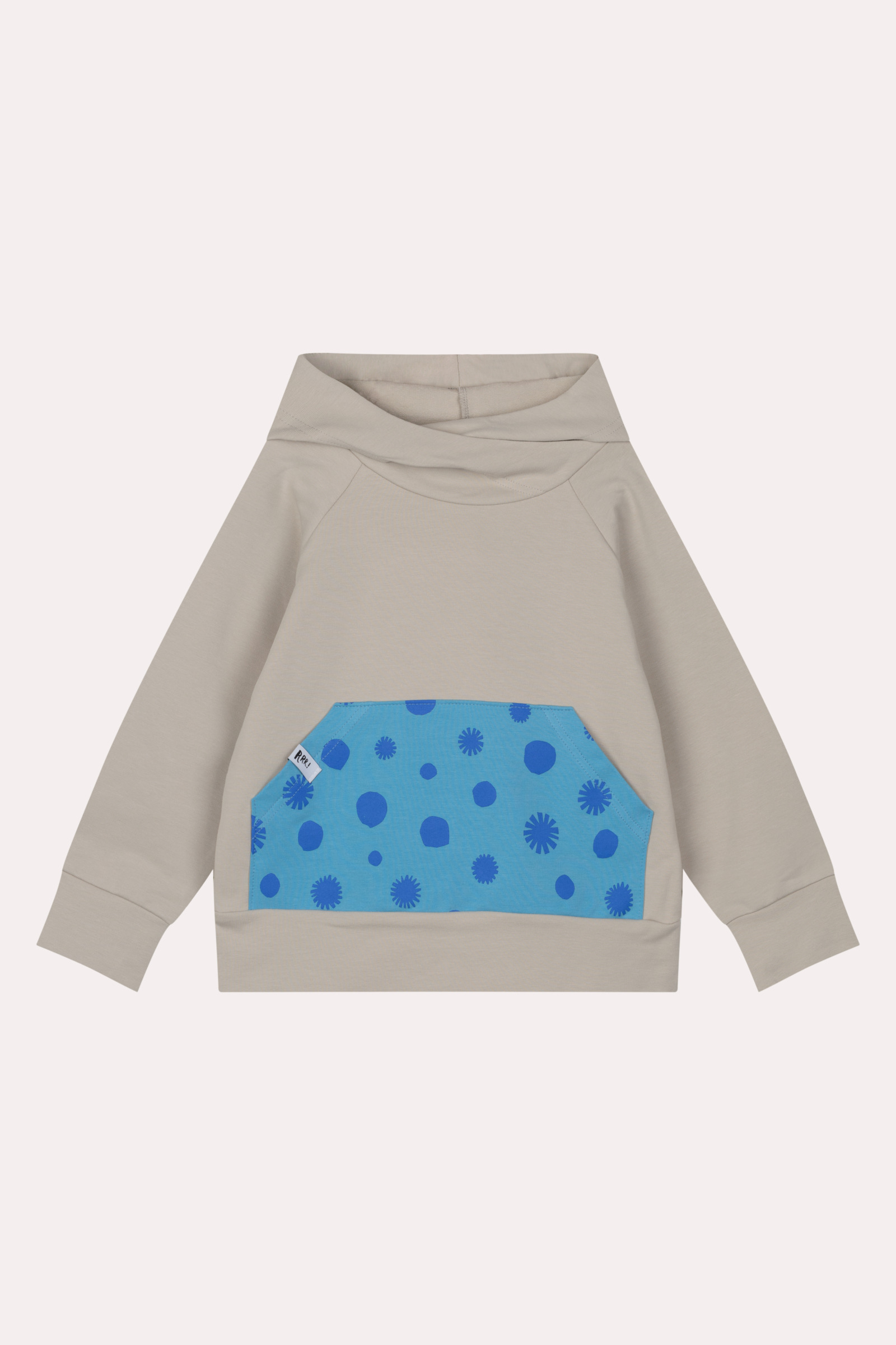 Sudadera con capucha beige y canguro de lunares