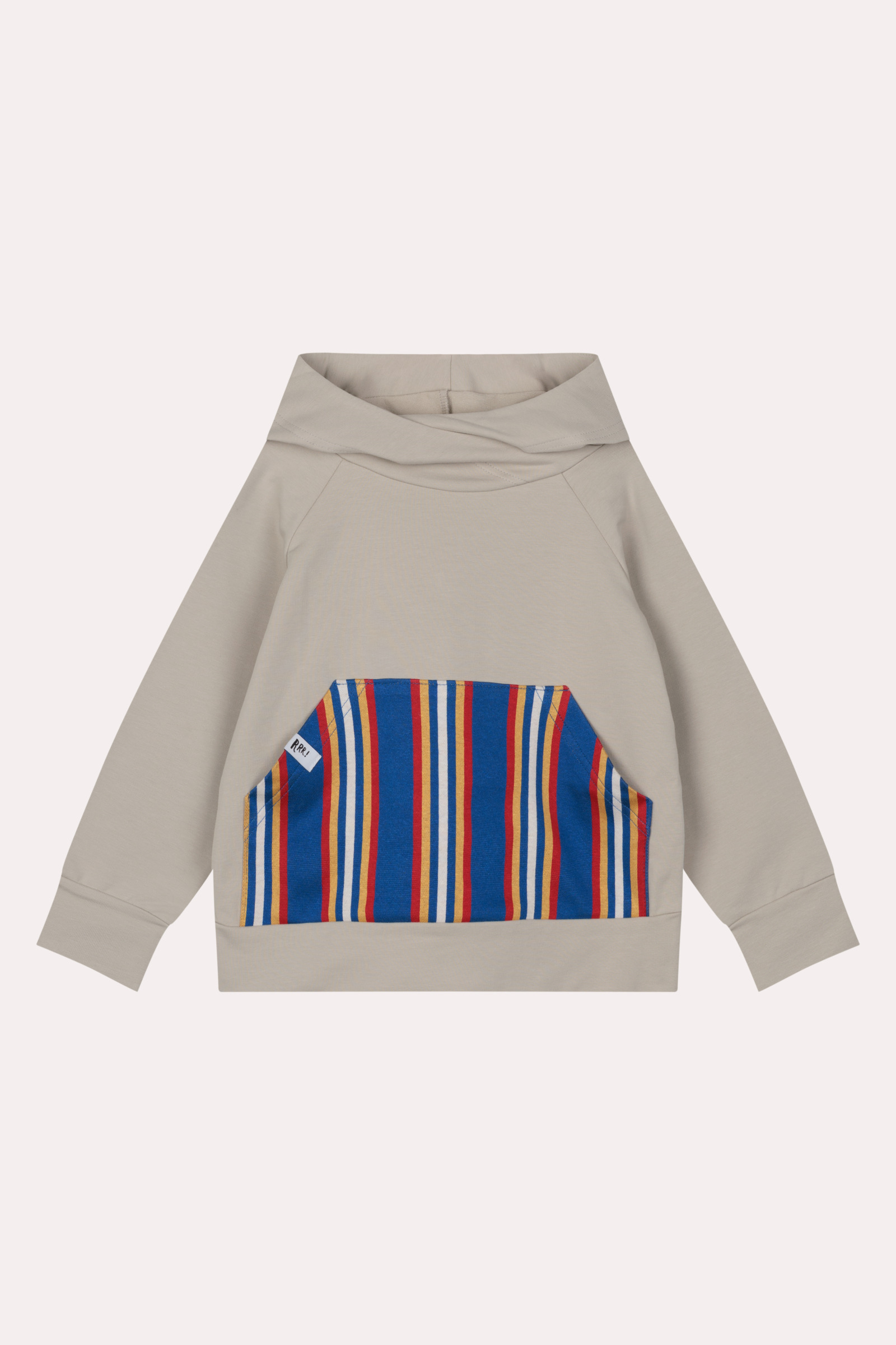 Sudadera con capucha beige y canguro a rayas