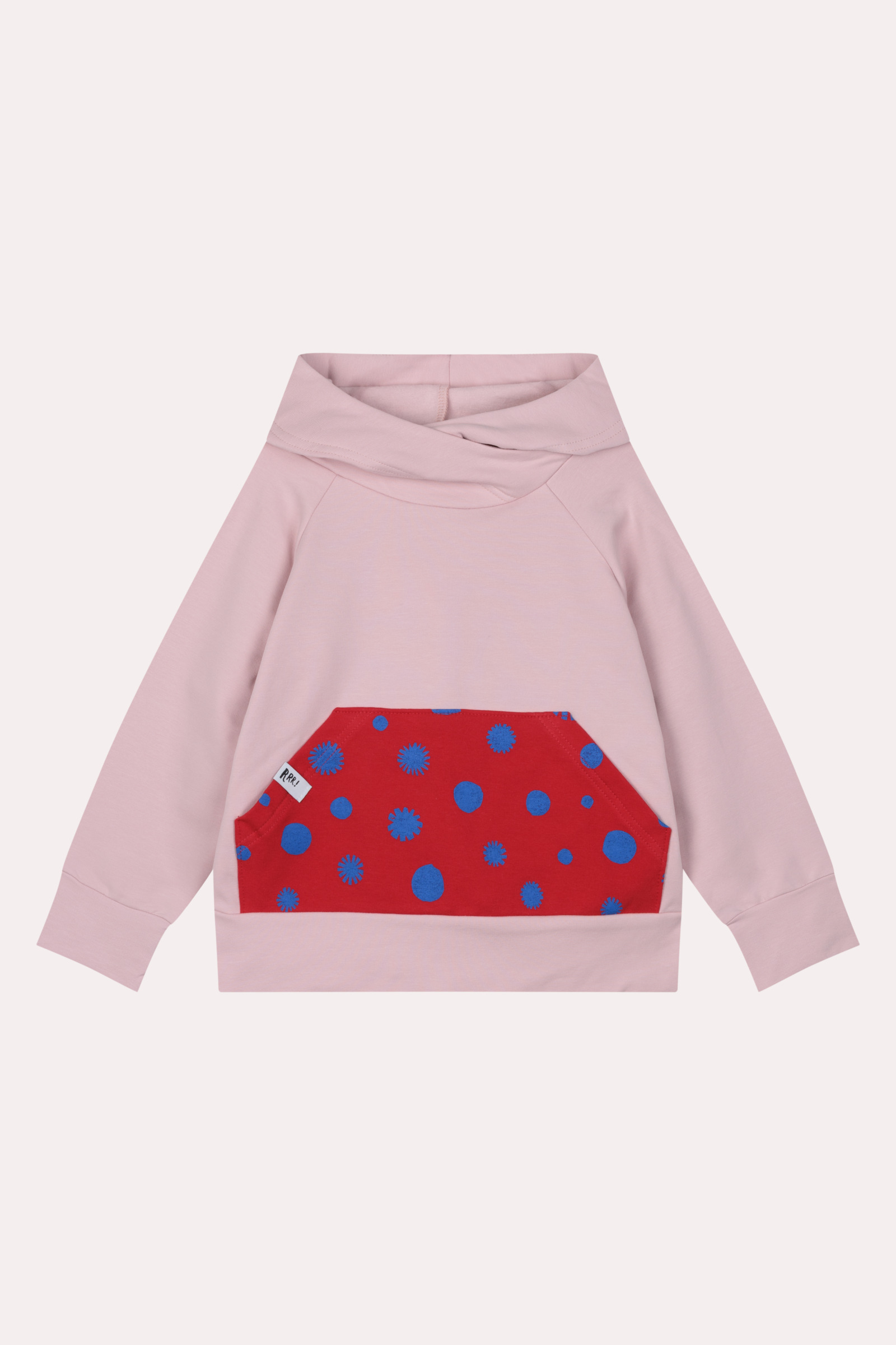 Sudadera con capucha rosa y canguro de lunares