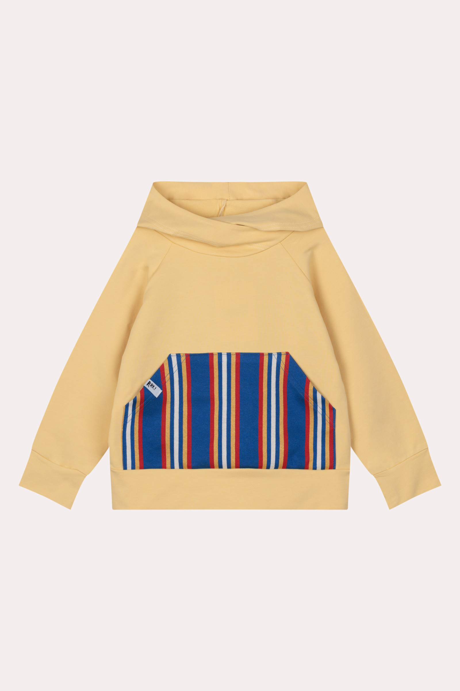 Sudadera con capucha amarilla y canguro a rayas