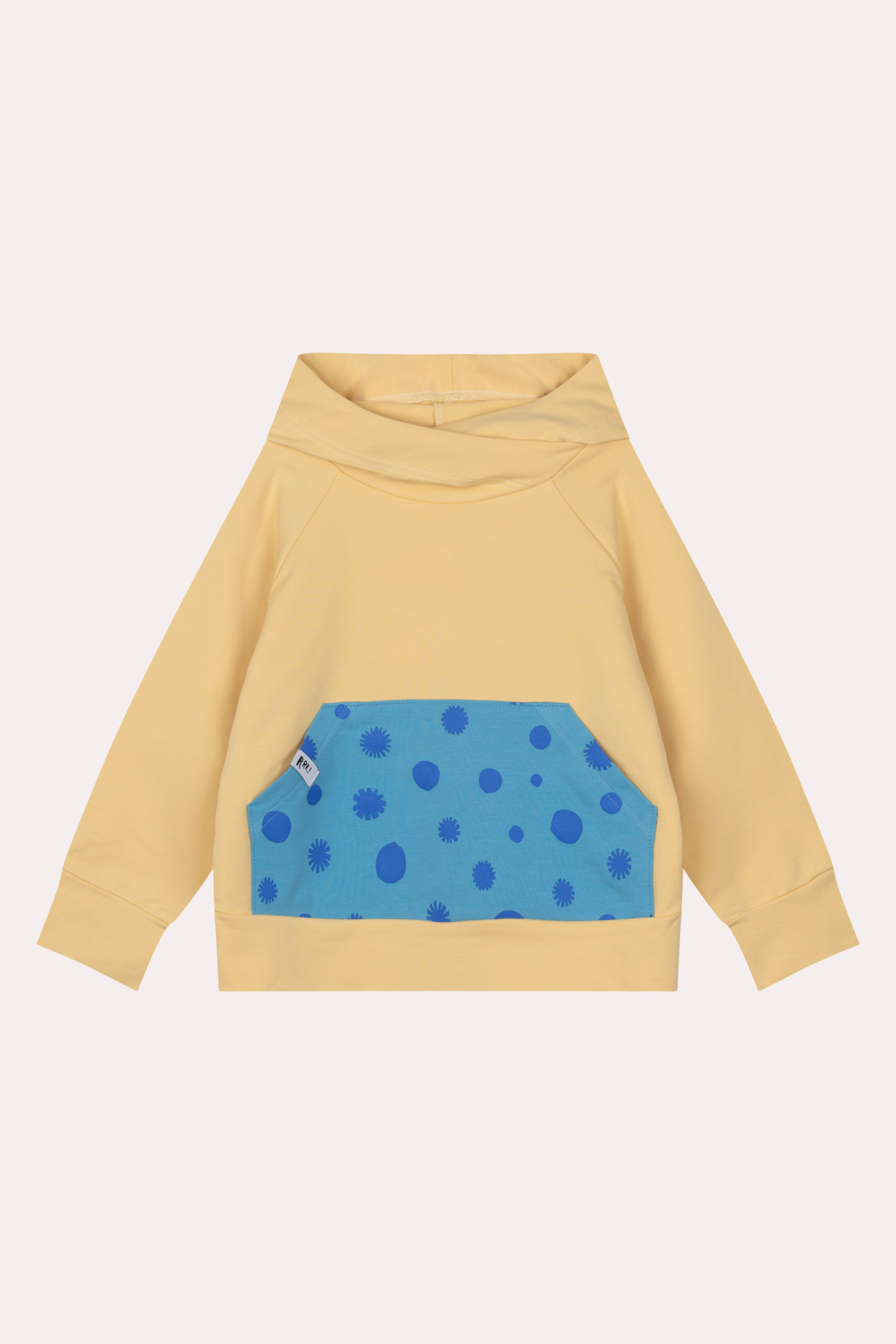 Sudadera con capucha amarilla y canguro de lunares