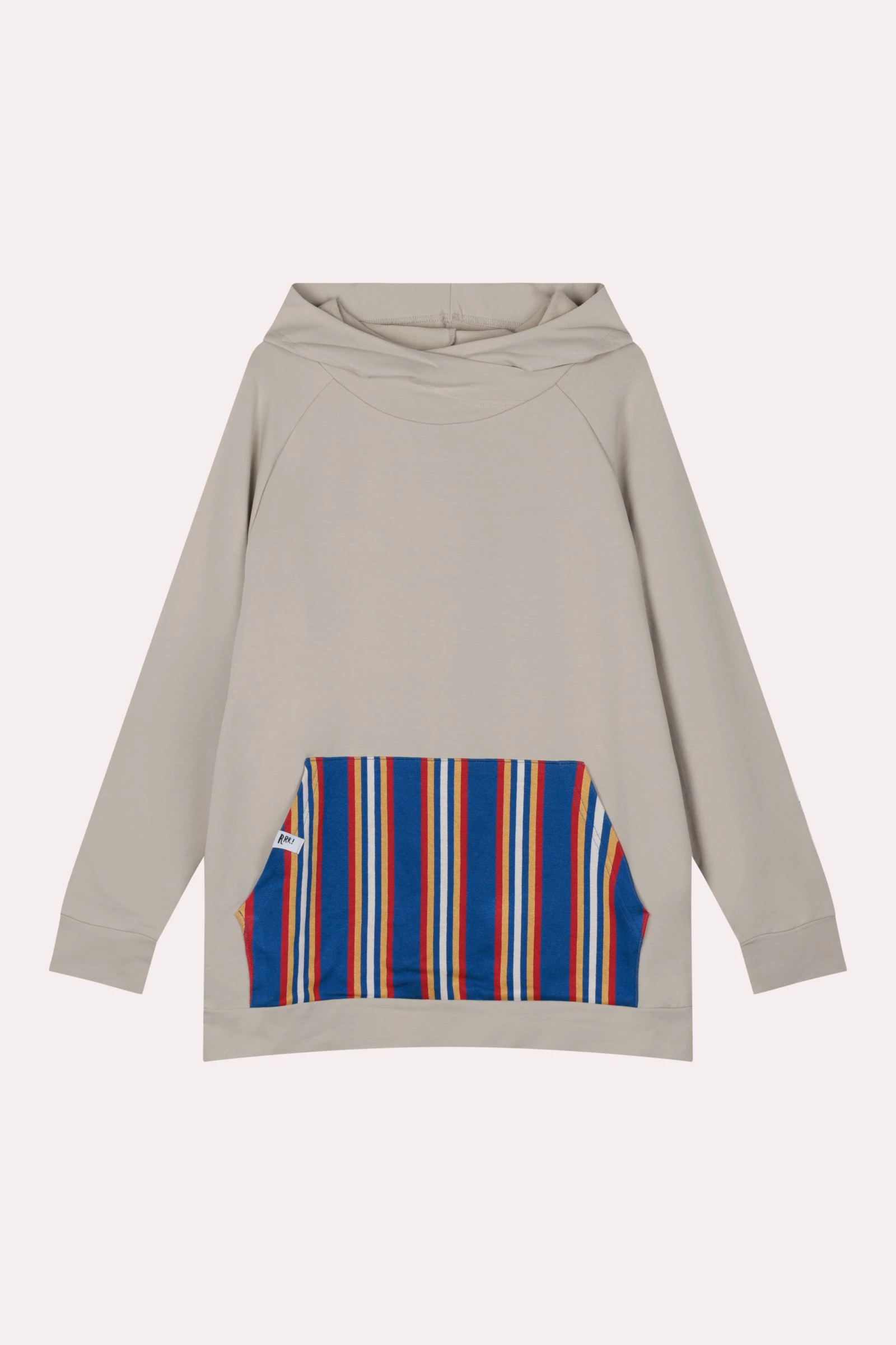Sudadera beige con bolsillo de canguro a rayas para adultos