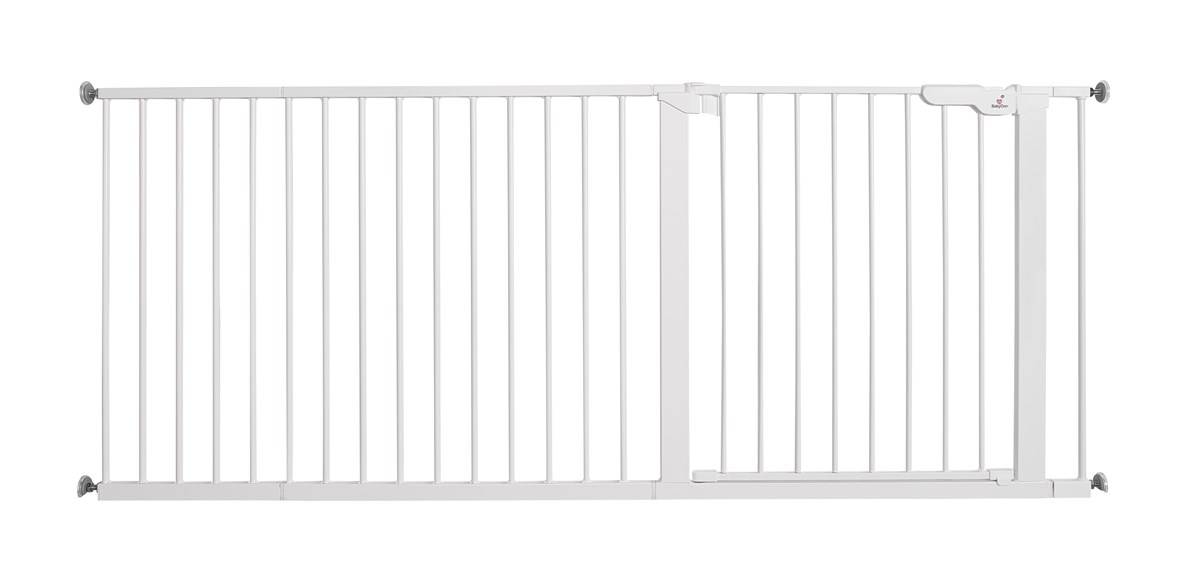 Baby Dan - Barrera de seguridad Premier + 2 extensiones 7 cm + panel 64,5 cm + panel 32 cm, blanco