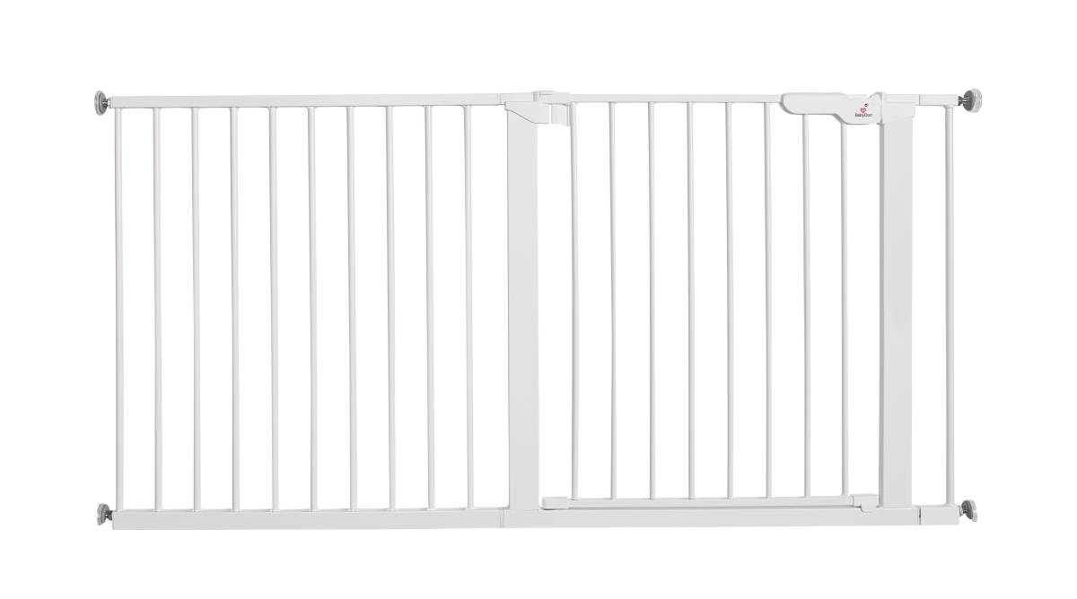 Baby Dan - Barrera de seguridad Premier + 2 extensiones 7 cm + panel 64,5 cm, blanco