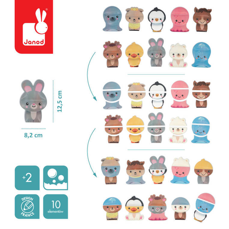 Janod - Mezcla y combina rompecabezas de baño Animales 2+