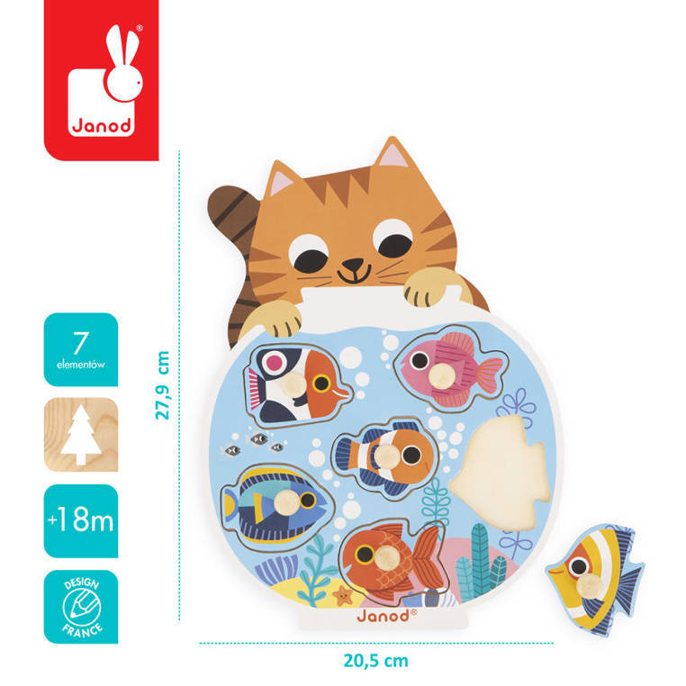 Janod - Puzzle de Madera Acuario 6 elementos, 18 m +